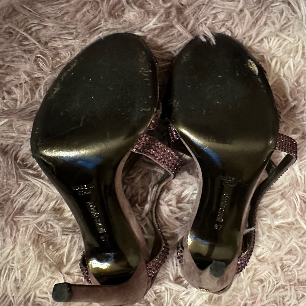 Roberto Cavalli Women Purple Suede Crystal Embellished Strappy Sandal Heel 37 7 - Picture 11 of 16